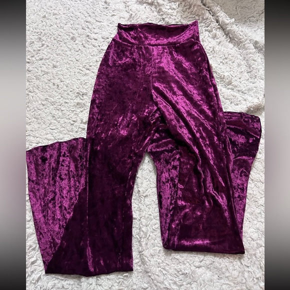 Women's Purple Velvet Wide Leg Pants - Picture 3 of 6
